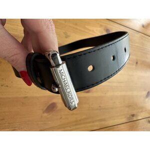 Michael Kors Black Genuine Leather Belt Women's Size 6 Silver Hardware Old Money